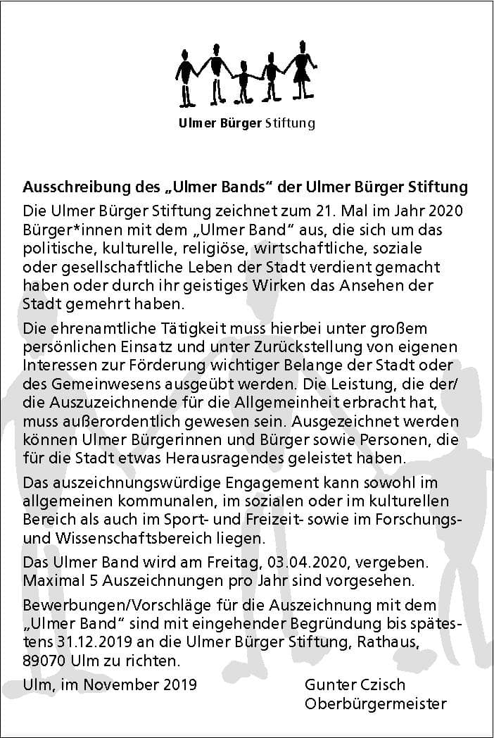 Ausschreibung Ulmer Band 2020